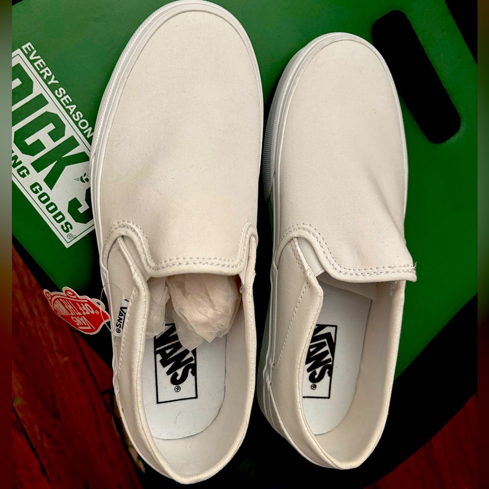 Vans White Canvas Slip-On Sneakers